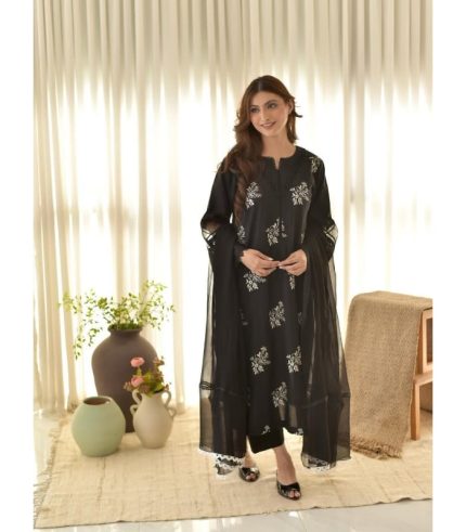Roman Silk Top & Pant with Silver Chiffon Dupatta