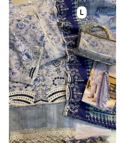 Elegant Full Chikankari Embroidered Suit Set with Matching Purse